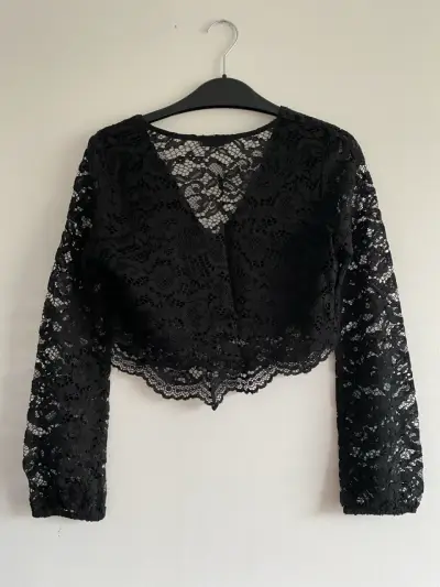 Blusa de encaje negra manga larga - miniatura 1