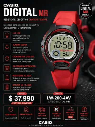 Reloj digital Casio MR resistente al agua - miniatura 1