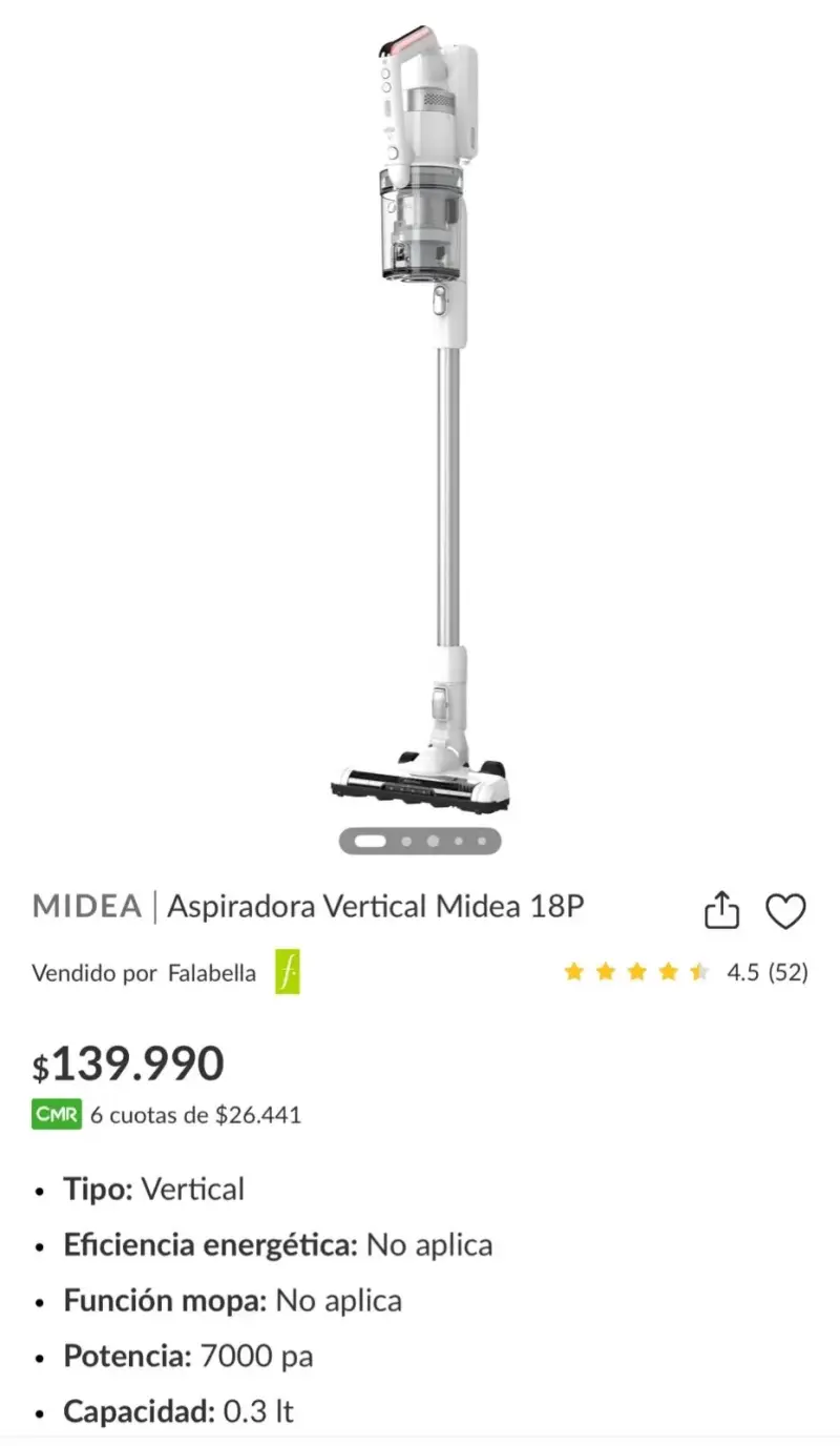 Aspiradora Vertical Midea 18P 7000pa
