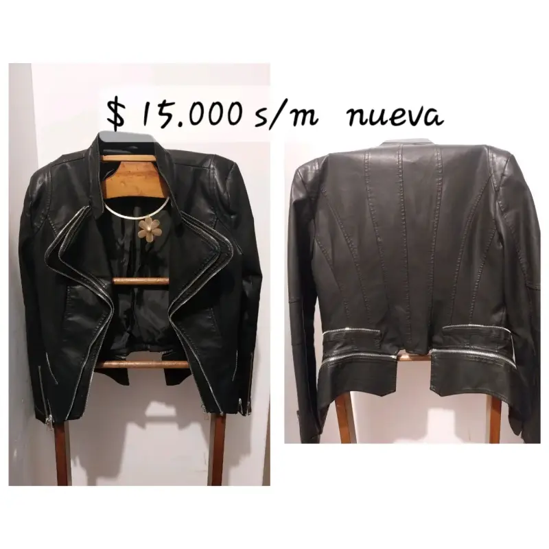 Chaqueta de cuero negra estilo biker - 1