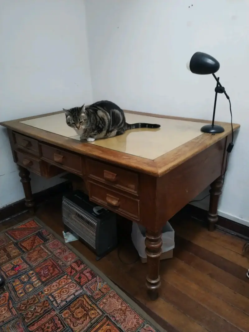 Escritorio de madera vintage con cajones - 1