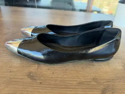 Ballerina Gacel negro cuero con punta metálica - miniatura 1