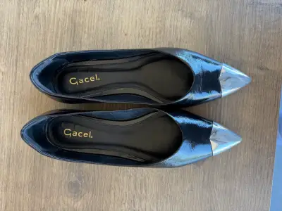 Ballerina Gacel negro cuero con punta metálica - miniatura 3