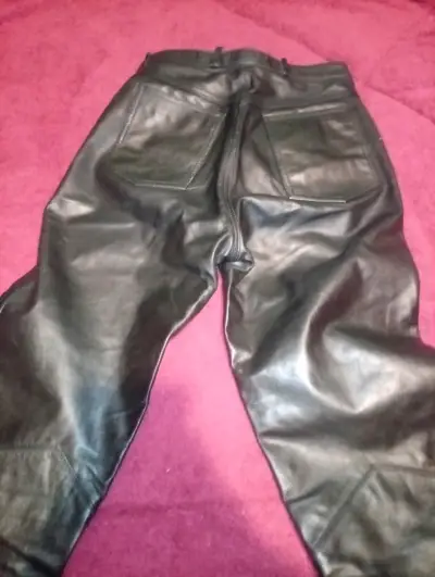 Pantalones de cuero negro para moto - miniatura 2