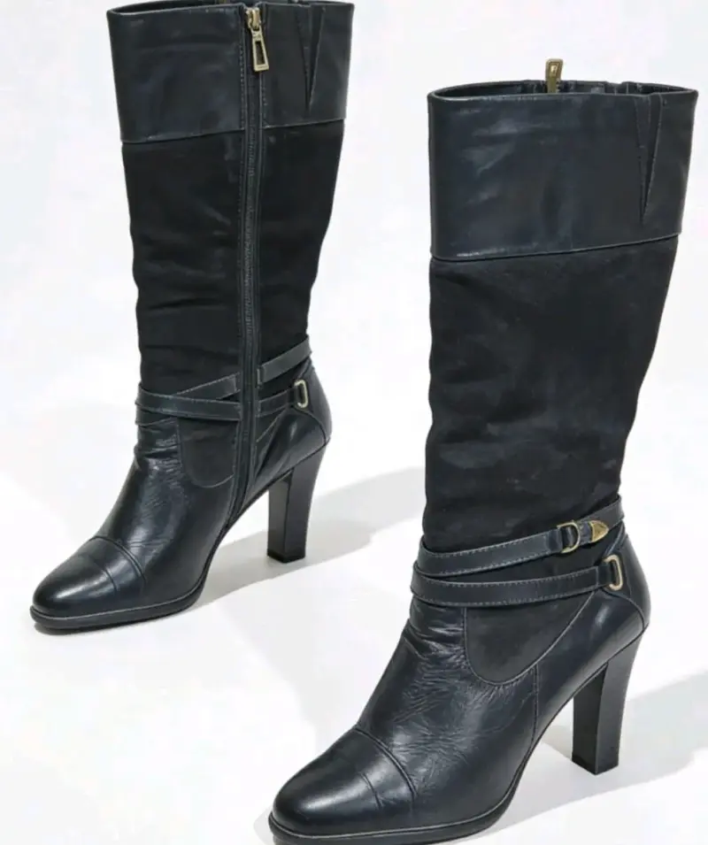 Botas Gacel N°40, negras de cuero con tacón alto