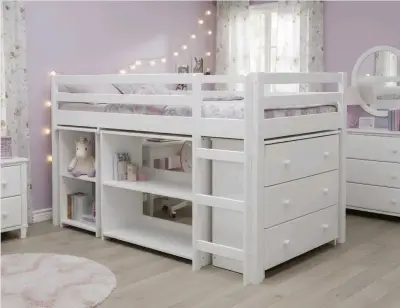 Cama estudio con escritorio y cajonera blanca - miniatura 1
