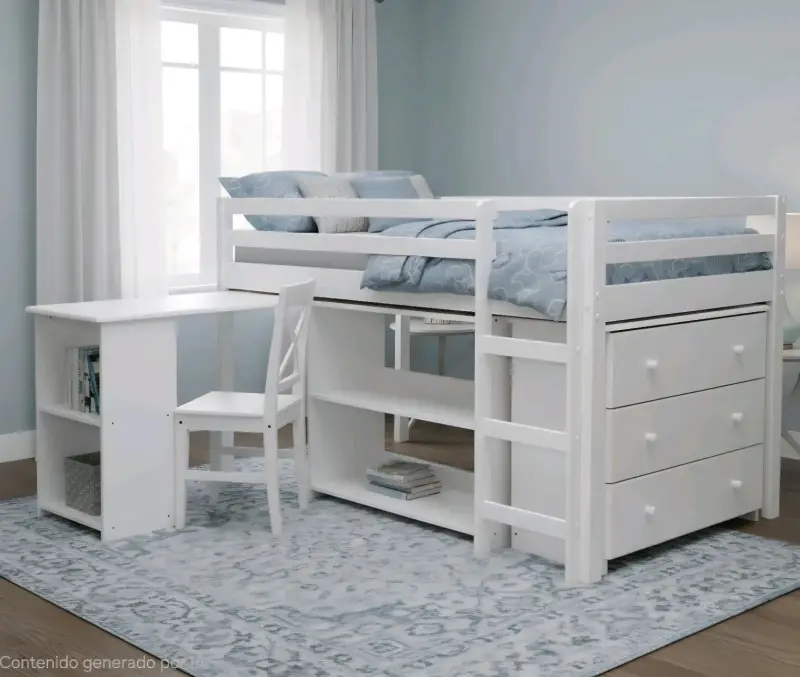 Cama estudio con escritorio y cajonera blanca - 2