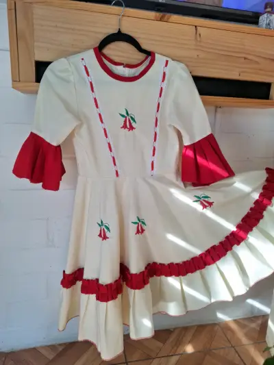 Vestido folclórico chileno con bordados talla 14 - miniatura 1