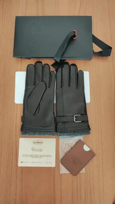 Guantes de cuero Gino Rodinis negros - miniatura 1