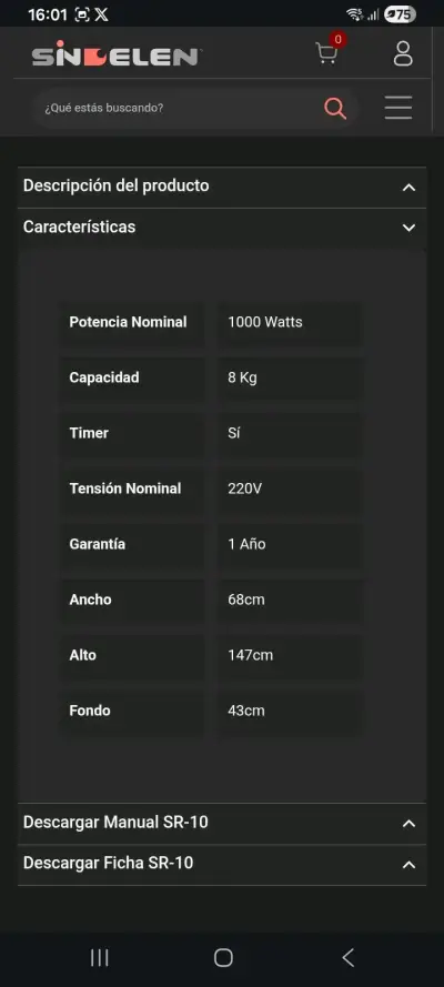Secadora Sindelen 8 Kg 1000 Watts - miniatura 1