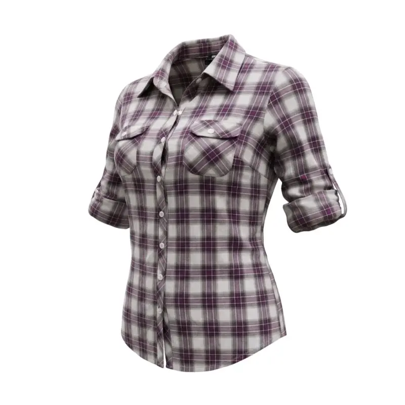 Camisa a cuadros de manga larga de mujer - 2