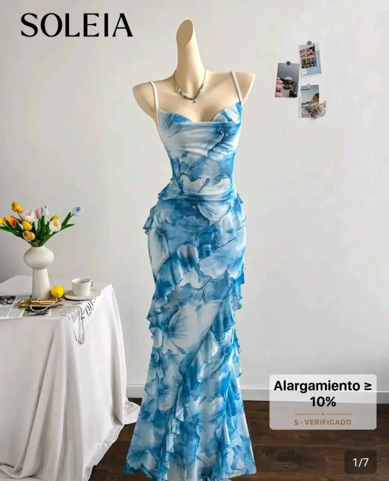 Vestido largo estampado azul Soleia