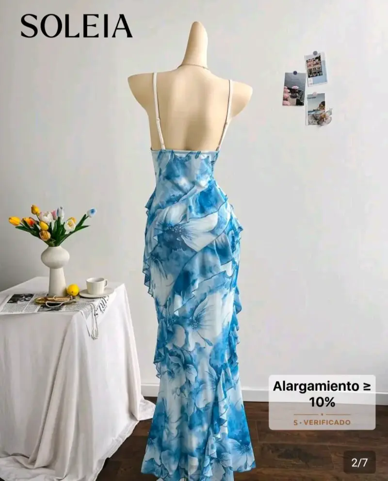 Vestido largo estampado azul Soleia - 2
