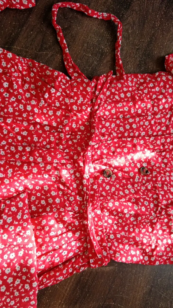 Enterito rojo floral para niña - 3