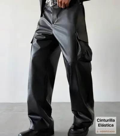 Pantalón cargo cuerina negro - Talla XL (46-48) - miniatura 1