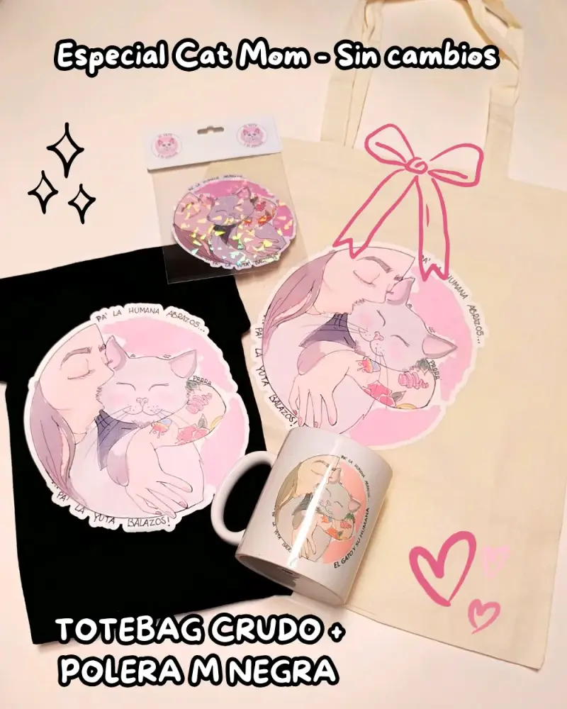 Set Cat Mom: totebag, polera y taza - 1