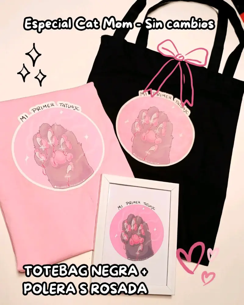 Set totebag negra y polera rosada 'Mi Primer Tatuaje'