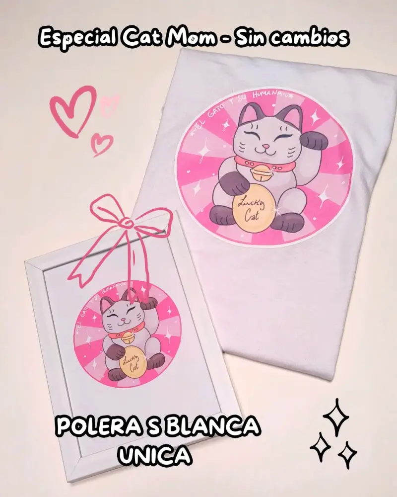 Polera blanca con diseño de gato