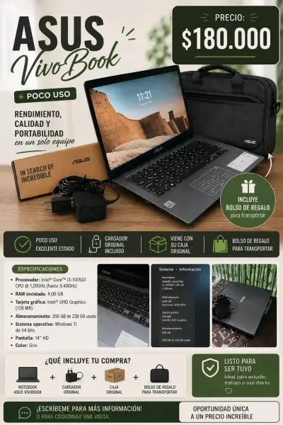 Notebook ASUS VivoBook 14'' gris poco uso - miniatura 1