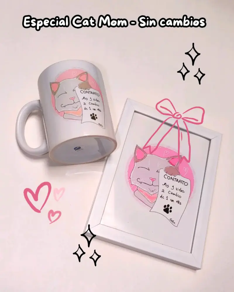 Set de taza y cuadro Cat Mom