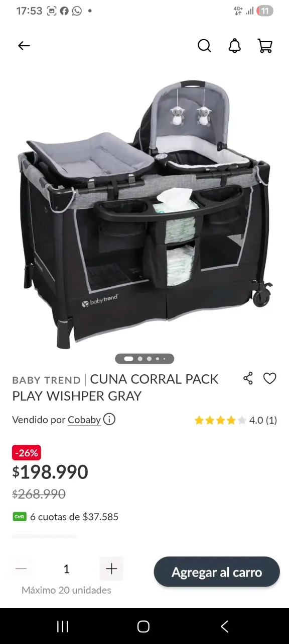 Cuna corral Baby Trend Pack Play Wishper Gray