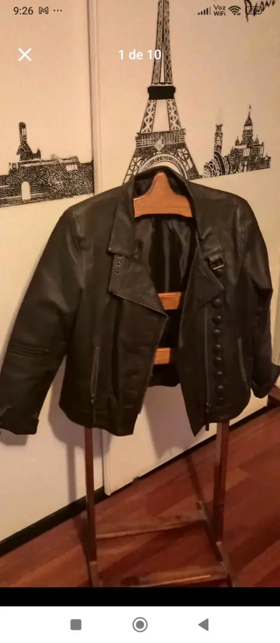 Chaqueta de cuero negra estilo motociclista - 1