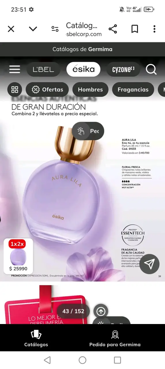 Perfume Aura Lila de Ésika 45 ml