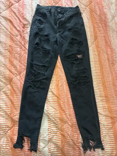 Jeans desgastados gris oscuro para mujer - miniatura 3