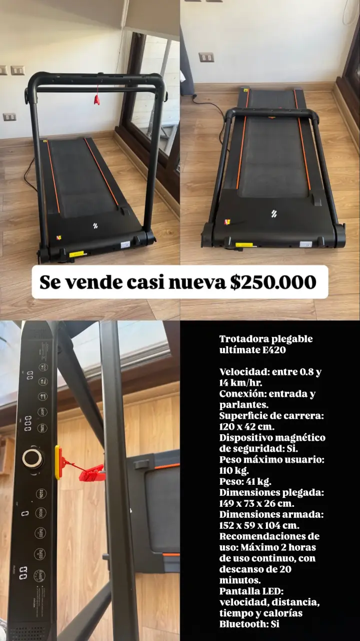 Trotadora plegable Ultimate E420 casi nueva