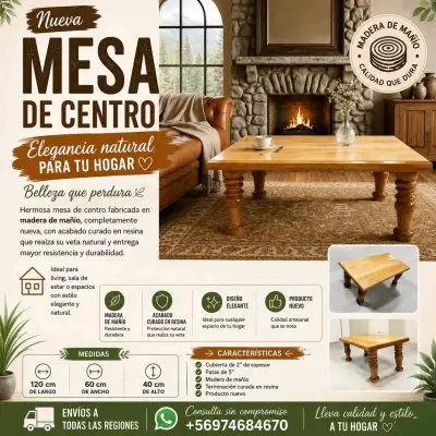 Mesa de centro de madera de mañío nueva - miniatura 1