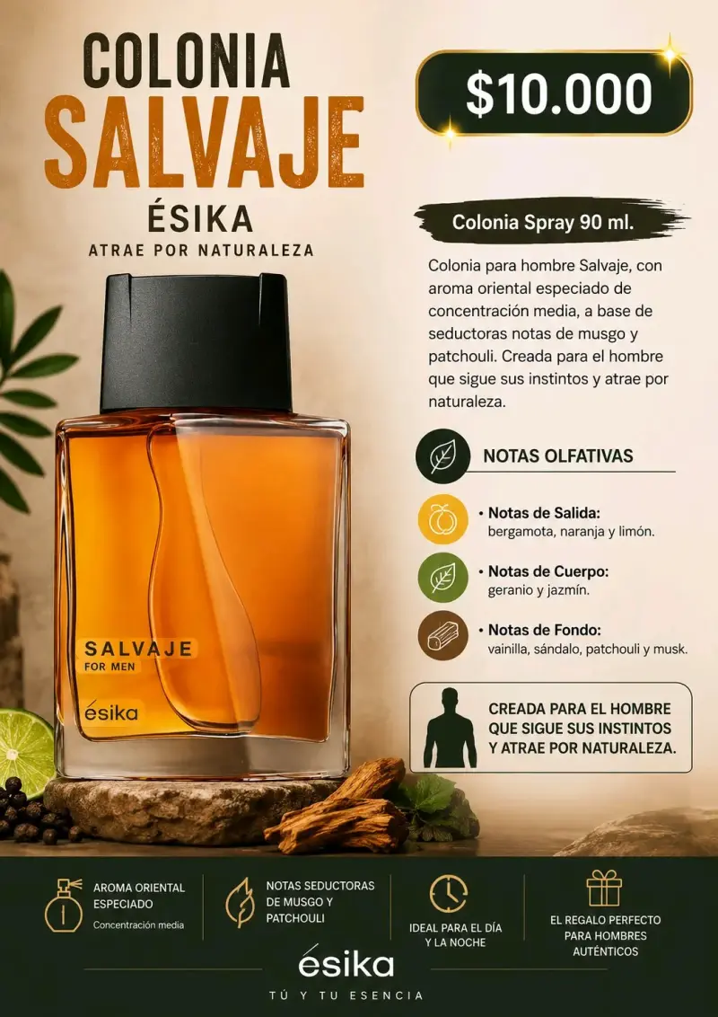 Colonia Salvaje Ésika para hombre 90 ml