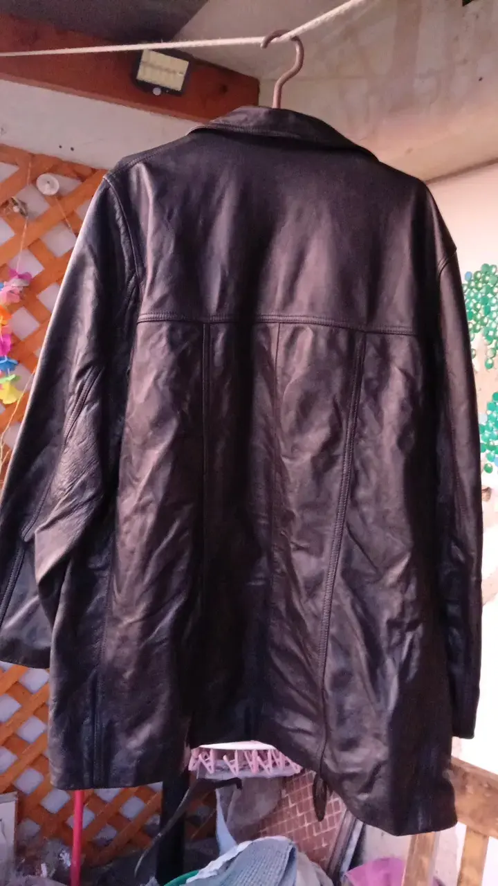 Abrigo de cuero natural negro para hombre - 3