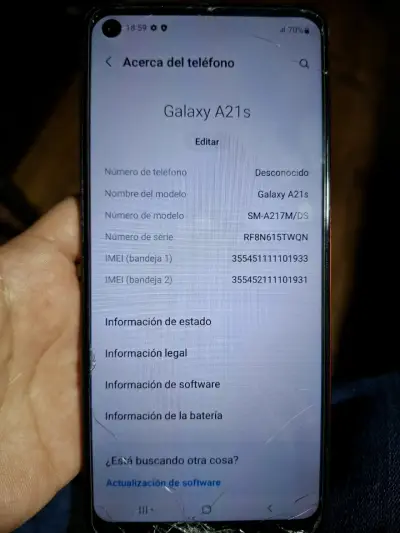 Samsung Galaxy A21s con pantalla dañada - miniatura 1