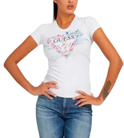 Polera Blanca Guess Logo Floral con Predrería M/L - miniatura 1