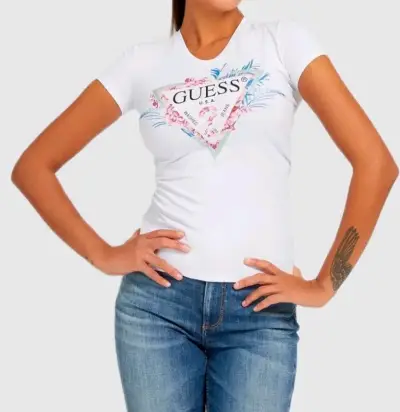 Polera Blanca Guess Logo Floral con Predrería M/L - miniatura 2