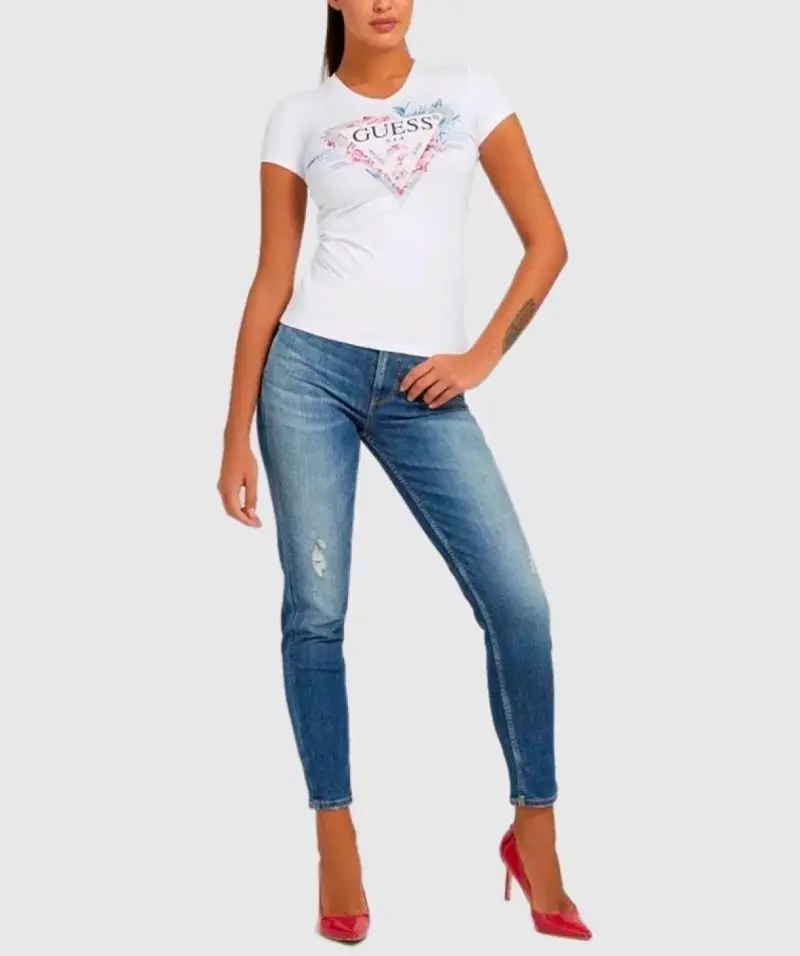 Polera Blanca Guess Logo Floral con Predrería M/L - 3