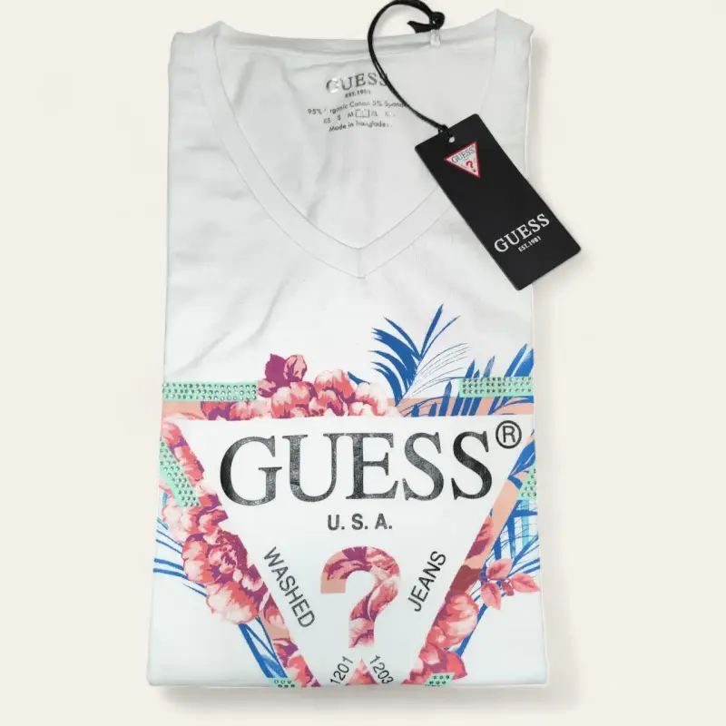 Polera Blanca Guess Logo Floral con Predrería M/L - 5
