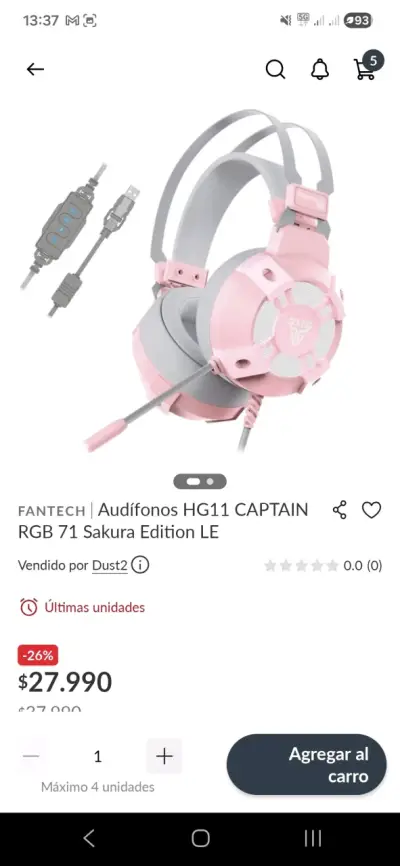 Audífonos Fantech HG11 Captain RGB Sakura - miniatura 4