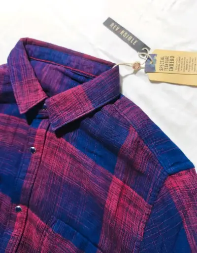 Camisa a cuadros roja y azul unisex. - miniatura 2