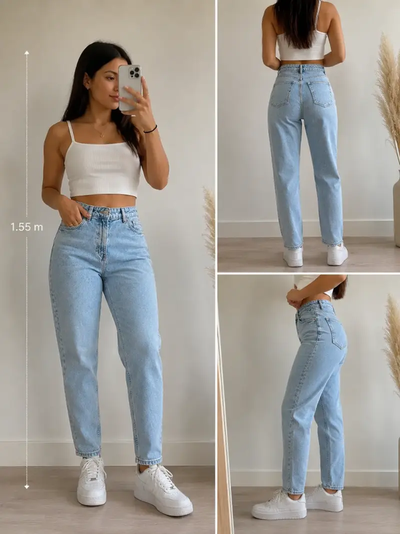 Jeans celestes de tiro alto para mujer