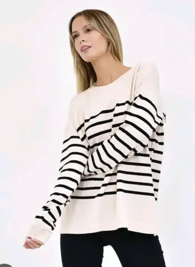 Suéter de rayas blanco y negro para mujer - miniatura 1