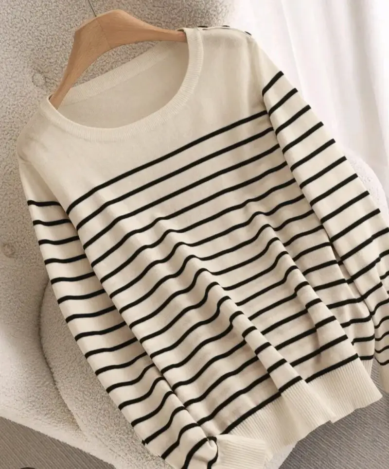Suéter de rayas blanco y negro para mujer - 2