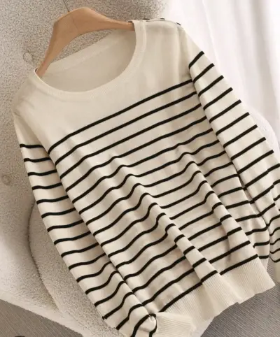 Suéter de rayas blanco y negro para mujer - miniatura 2