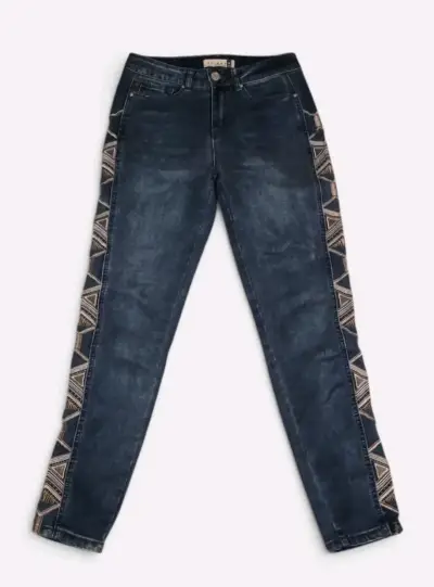 Jeans mujer con diseño étnico lateral - miniatura 1