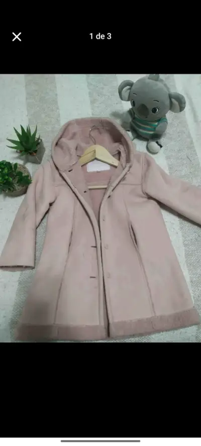 Abrigo de lana rosado con capucha - miniatura 1