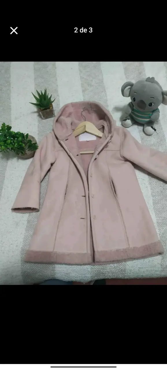 Abrigo de lana rosado con capucha - 3
