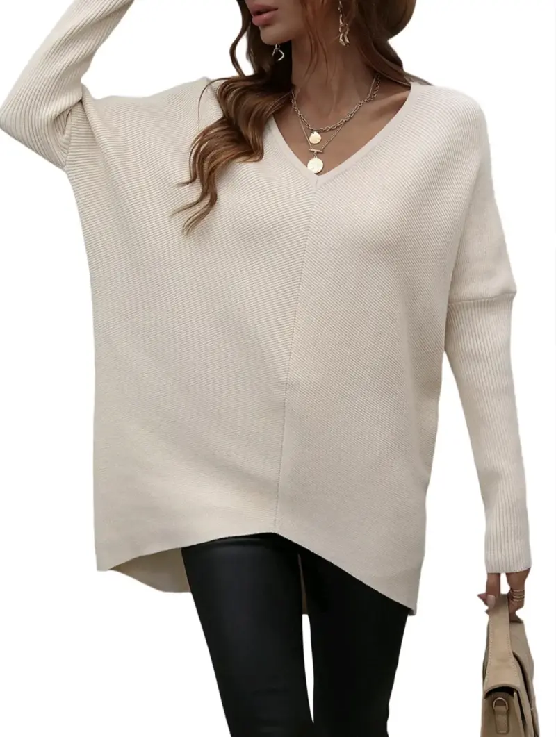 Suéter beige de punto con hombro descubierto - 2