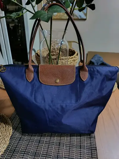 Bolso tote azul con asas de cuero - miniatura 1