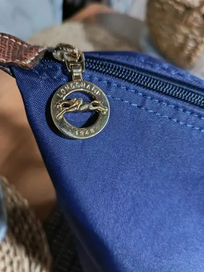 Bolso tote azul con asas de cuero - miniatura 2