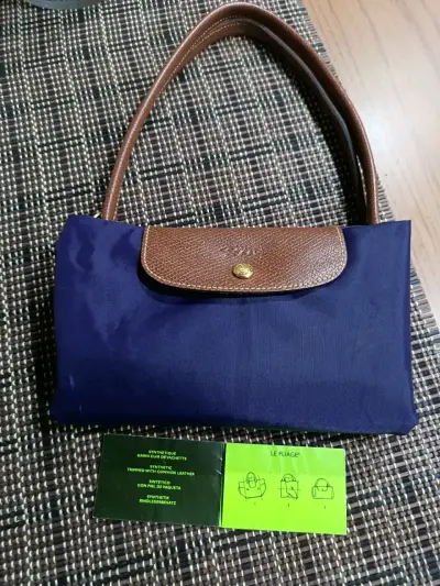 Bolso tote azul con asas de cuero - miniatura 6